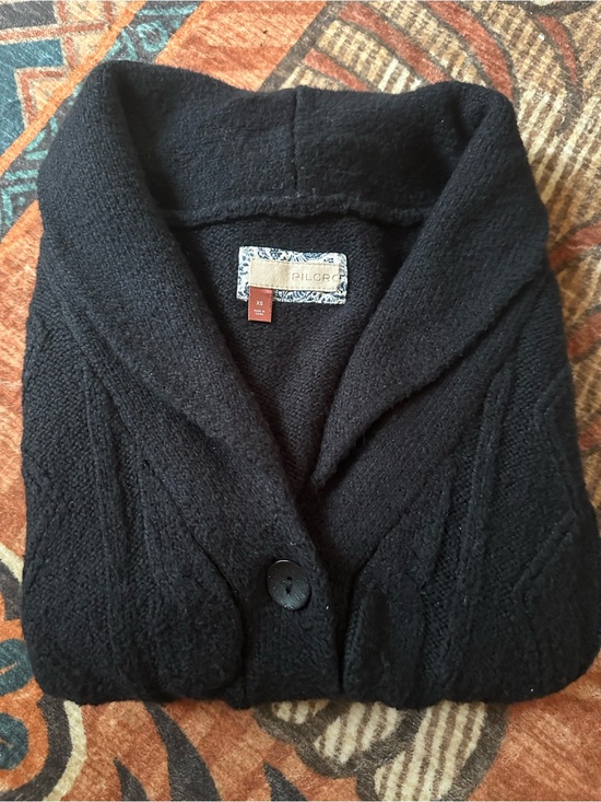 Pilcro Sweaters - Pilcro Black Cable Knit Shawl-Collar Cardigan